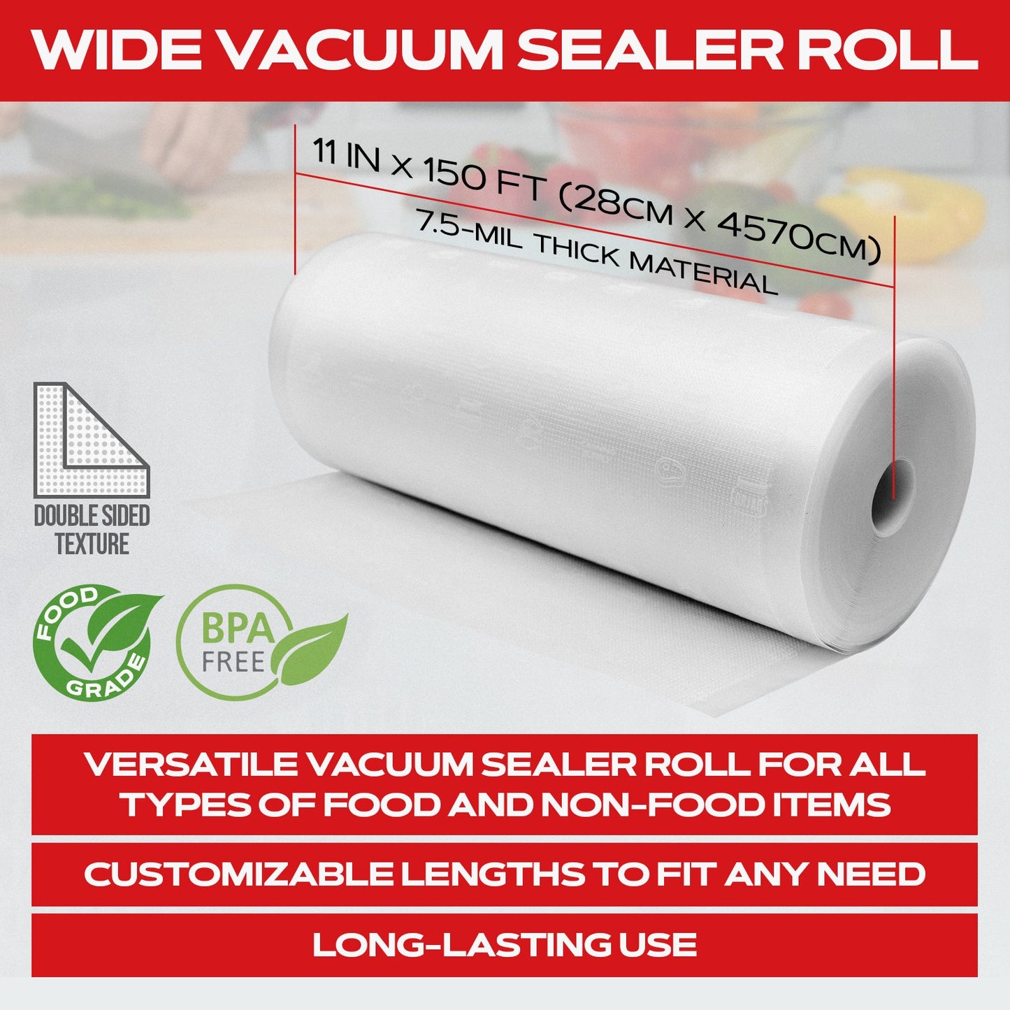 Forjars® Vacuum Sealer Roll - 11 in x 150 ft, Textured on Both Sides, 7.5 Mil Thickness - Blessings Grow Meadows