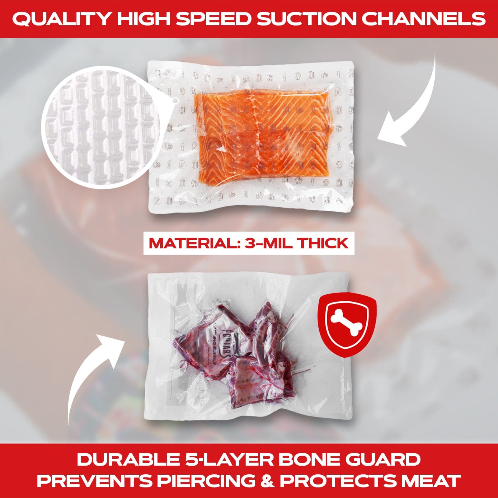 Forjars®  Vacuum Sealer Roll (8-inch) - Textured on Both Sides, 7.5 Mil Thickness - Blessings Grow Meadows