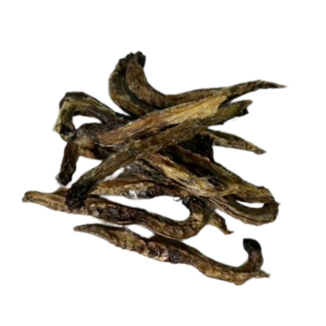 Pack of 10 Quail Crunch Sticks dog treats with quail spines, gourmet dehydrated treats for healthy dog training and dental health.