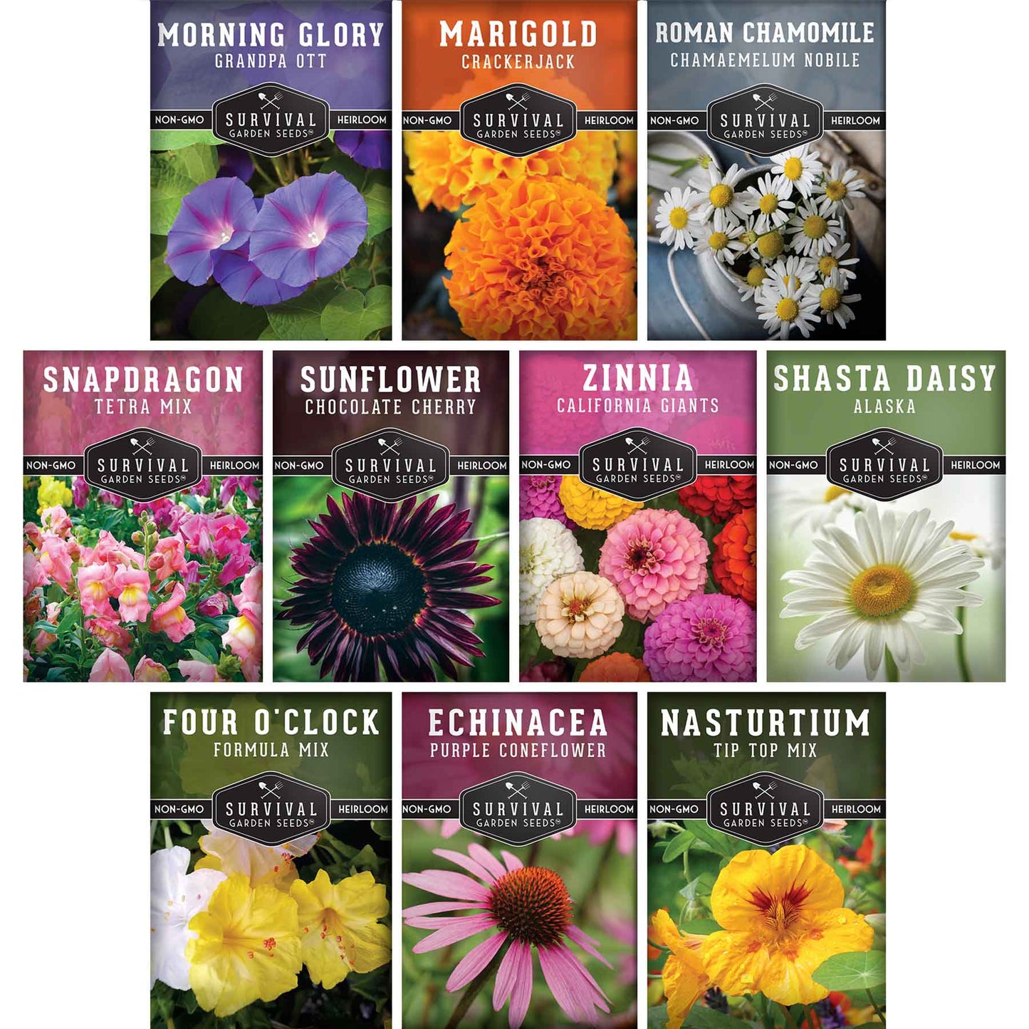 10-Variety Heirloom Flower Seed Collection – Non-GMO Annuals & Perennials for Colorful, Pollinator-Friendly Gardens - SurvivalGardenSeeds ~ Blessings Grow Meadows