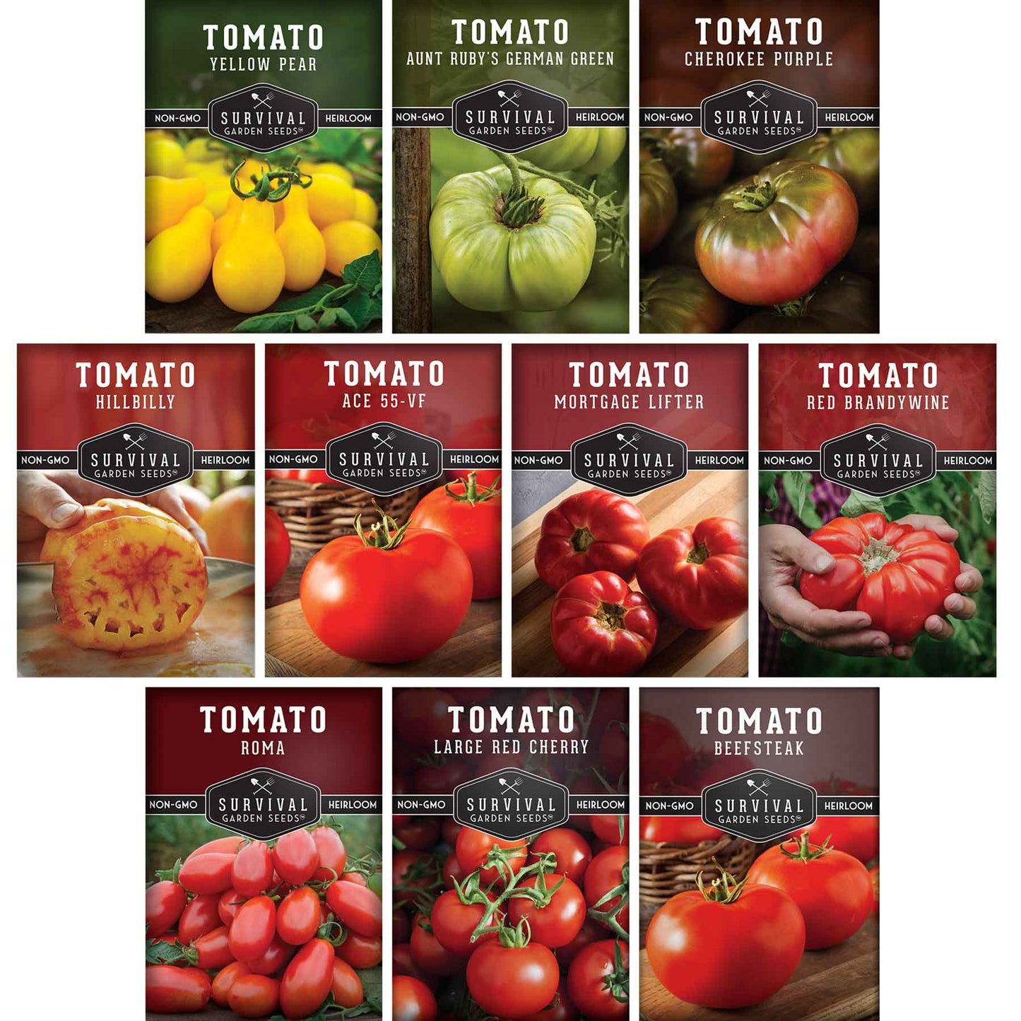 10 Tomato Seed Collection – Heirloom & Garden Favorites for Slicing, Sauces, Canning & Fresh Eating - SurvivalGardenSeeds ~ Blessings Grow Meadows