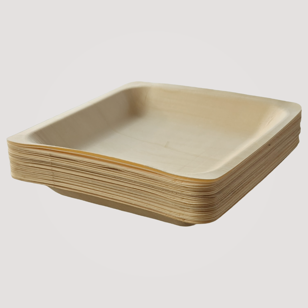 Set of 300 eco-friendly square wooden plates, 9x9 inches, by MicRic, similar to bamboo and palm leaf, ideal for eco-conscious dining