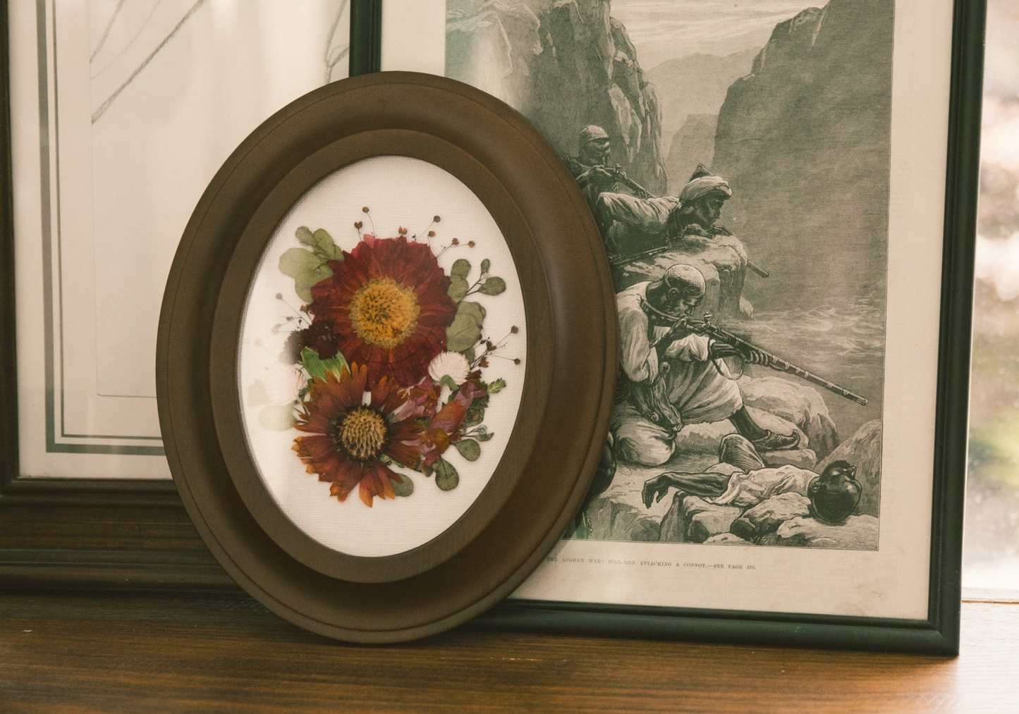 Pressed Floral boutonniere frame with a delicate floral arrangement, designed to hold and display a boutonniere securely.