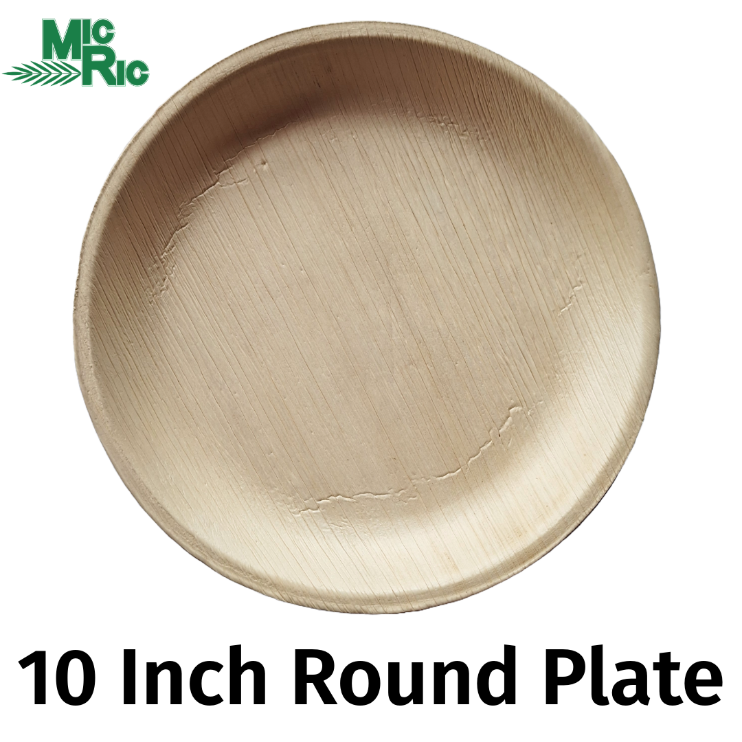 MicRic palm leaf 10-inch round plate, eco-friendly disposable tableware with a natural leaf design.