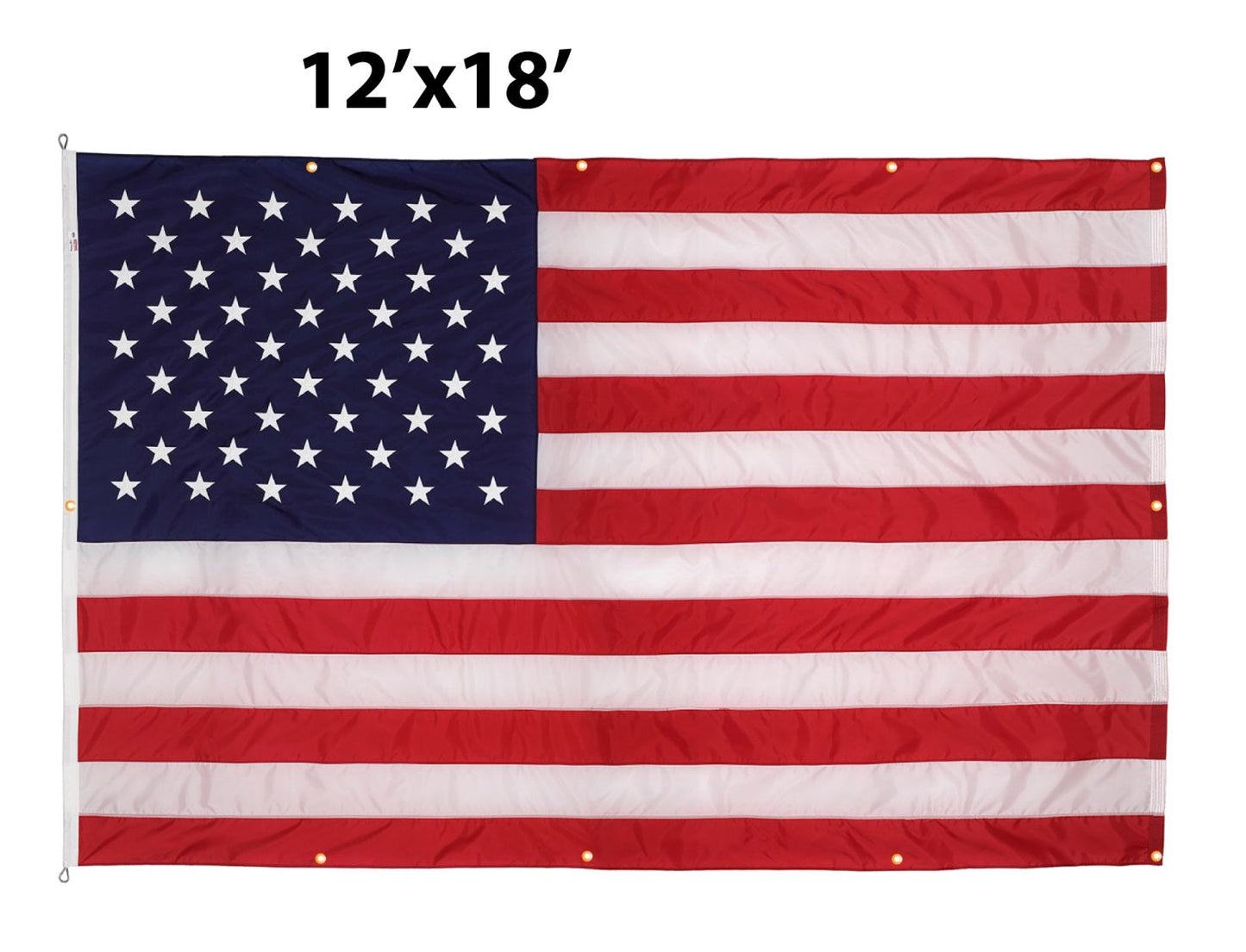 Nylon American flag wall hanging with reinforced grommets, 12x18 inches, WallSafe™ by Flagman of America, made in the USA.