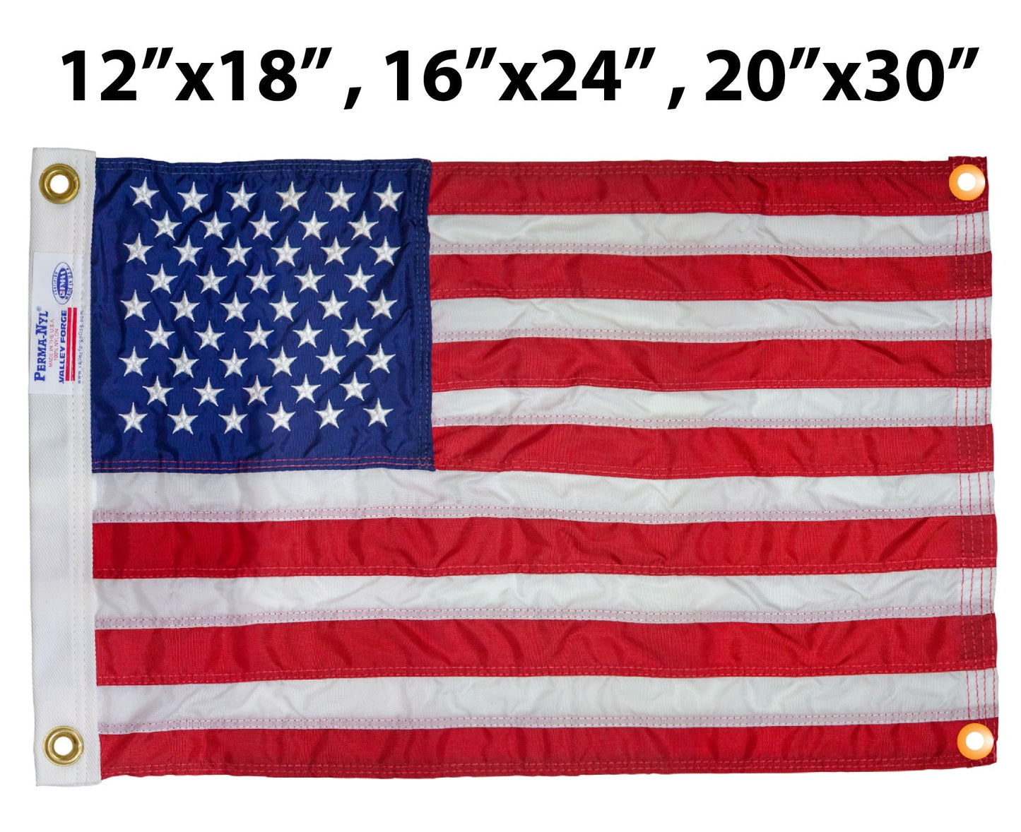 WallSafe™ nylon American flag with reinforced grommets, 12x18 inches, wall-mounted, made in the USA, by Flagman of America.