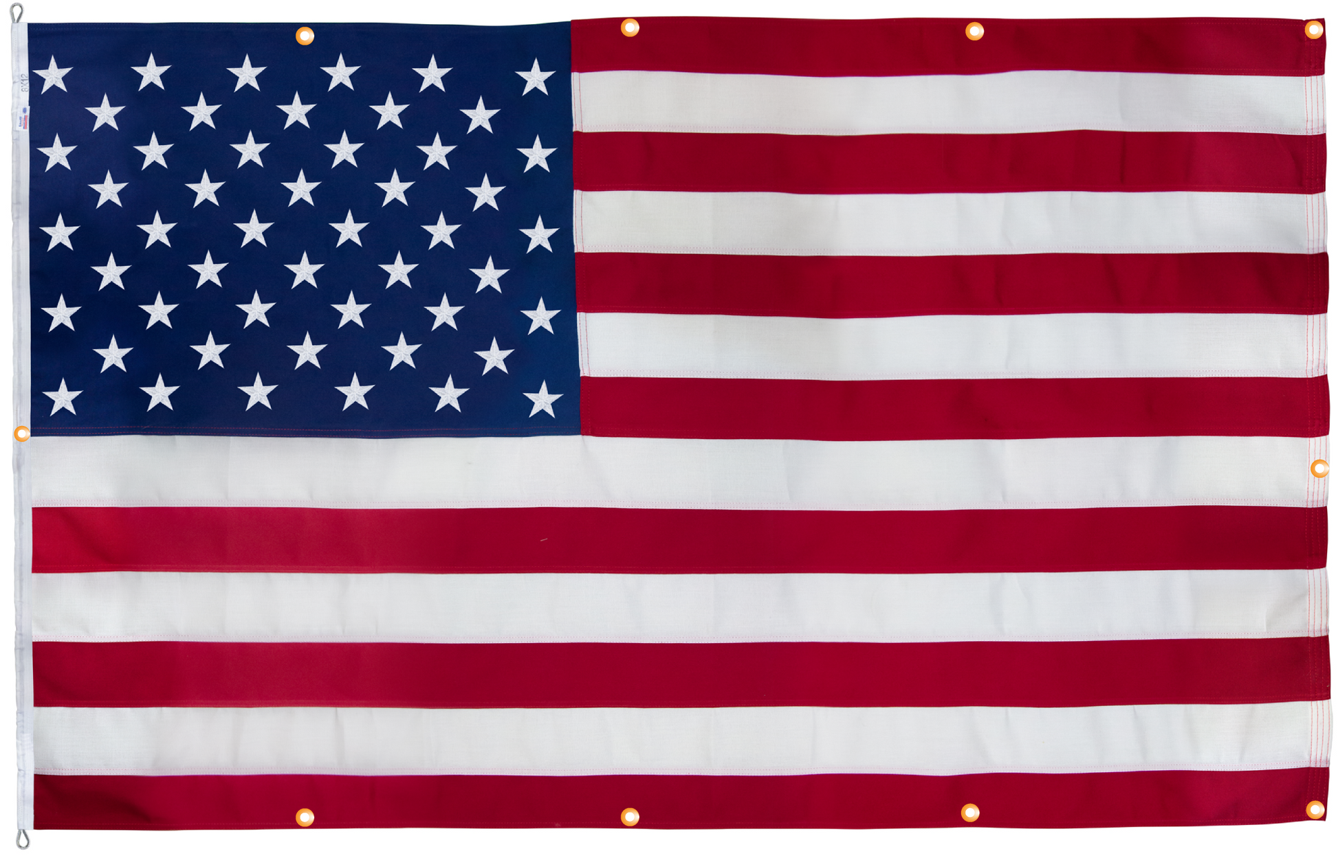 Flagman of America WallSafe polyester American flag, 12x18 inches with reinforced edge grommets, wall-mount design, made in USA.
