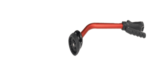 Red Dramm 16-inch kaleidoscope rain wand for watering plants, with colorful, patterned spray head and ergonomic handle.