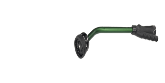 Green Dramm 16-inch Kaleidoscope Rain Wand for watering garden plants, featuring a colorful, patterned spray head.