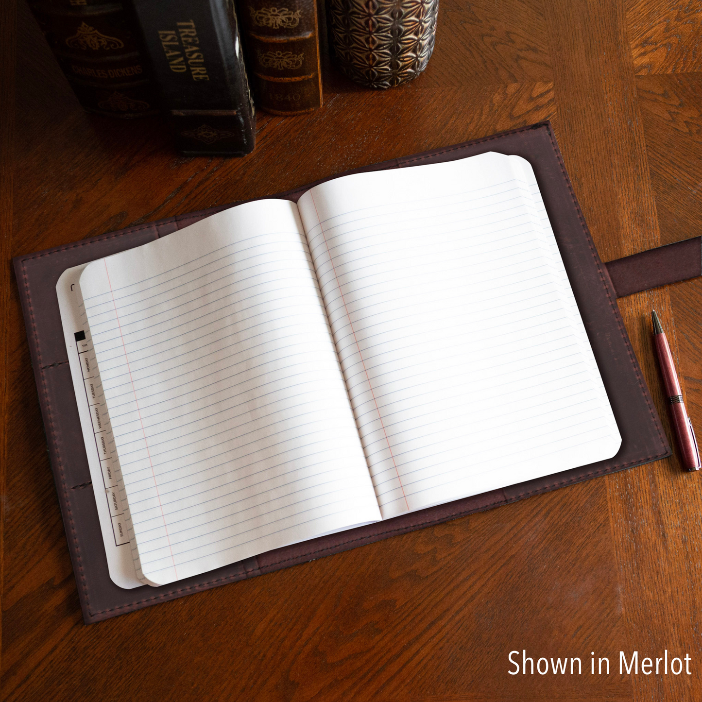 Mini journal cover in tobacco brown with textured leather look by Rebekah Scott Designs, designed for small notebooks.