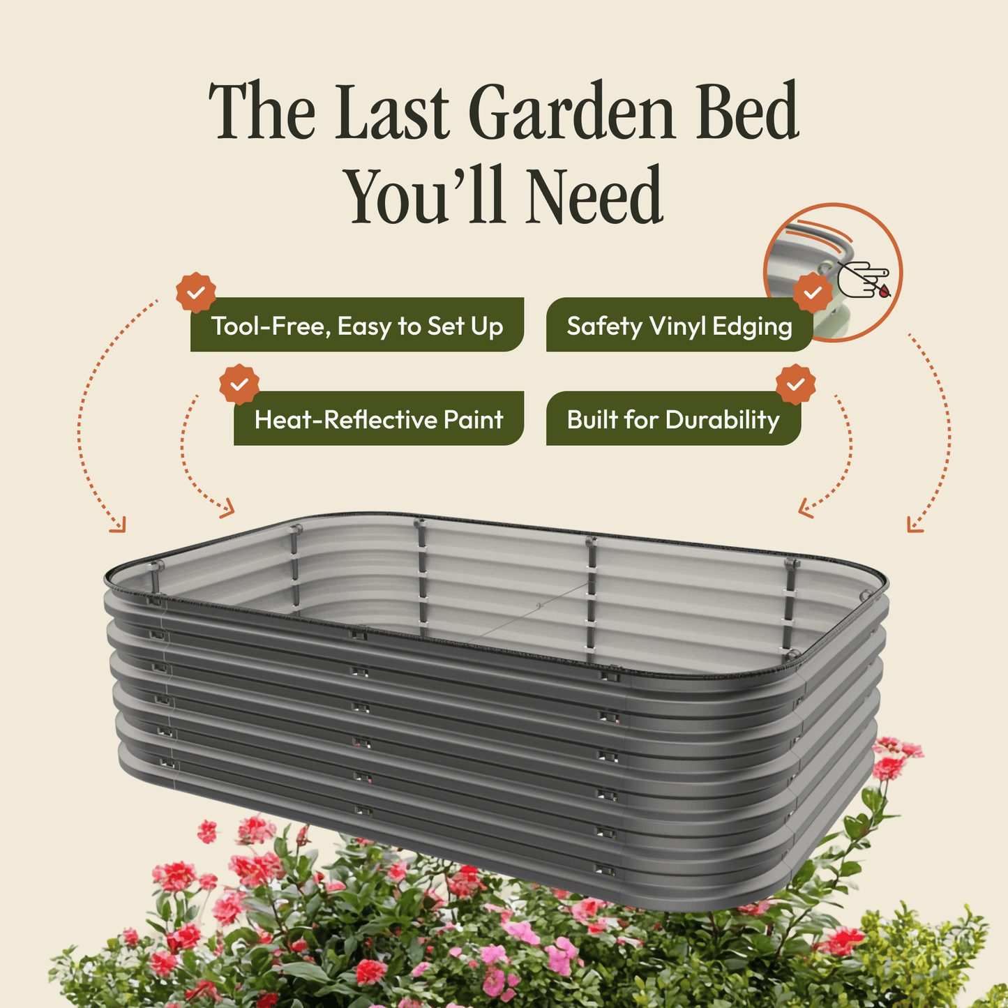 17-inch tall Gro-Rite Garden Global LLC 6-in-1 metal raised garden bed kit with no tools required, ideal for vegetable and flower planting.