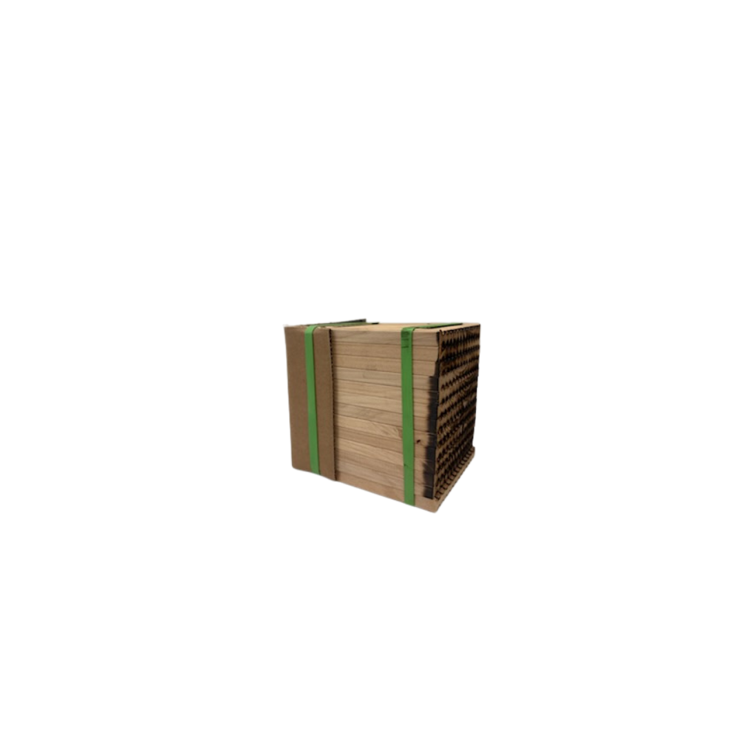 Side view of CrownBees Summer Reusable Wood Leafcutter Bee Trays with 156 holes for nesting and bee habitat.