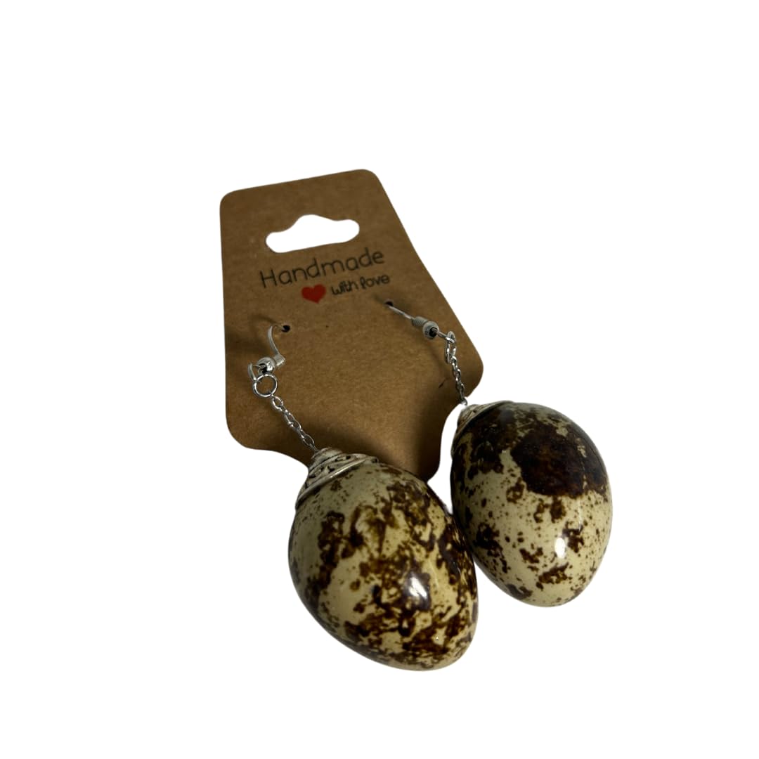 Brown quail egg earrings featuring natural stone appearance, handcrafted jewelry by Quailz.com.