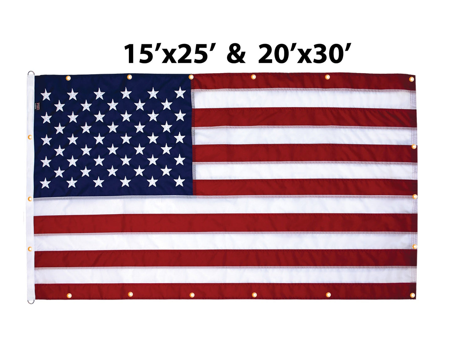Nylon American flag wall safe by Flagman of America, wall-mounted with reinforced grommets, available in 15x25 and 20x30 inches