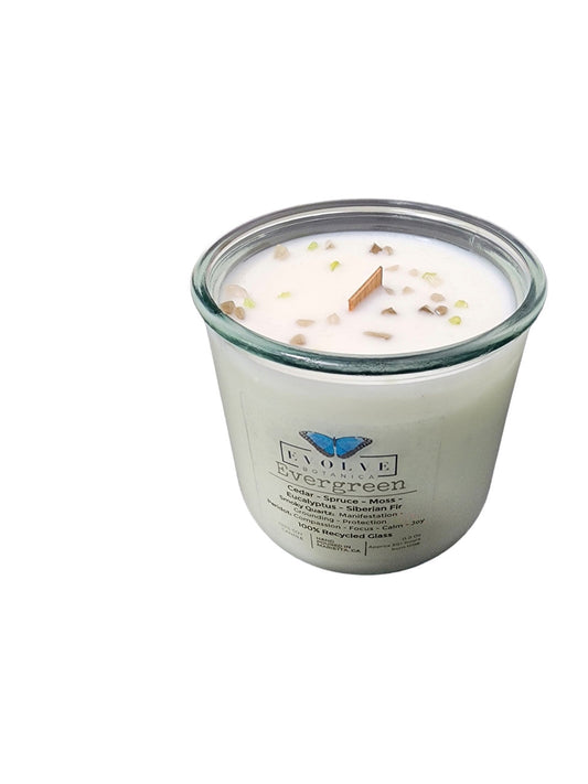 Rocks Candle - Evergreen (Wood Wick Peridot & Smoky Quartz Gemstone Soy Candle)