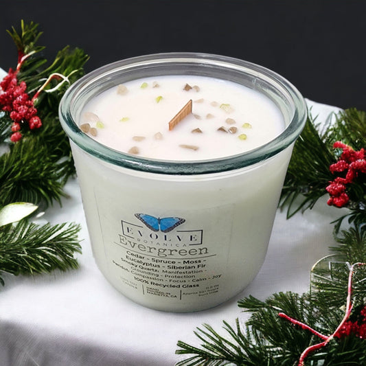 Rocks Candle - Evergreen (Wood Wick Peridot & Smoky Quartz Gemstone Soy Candle)