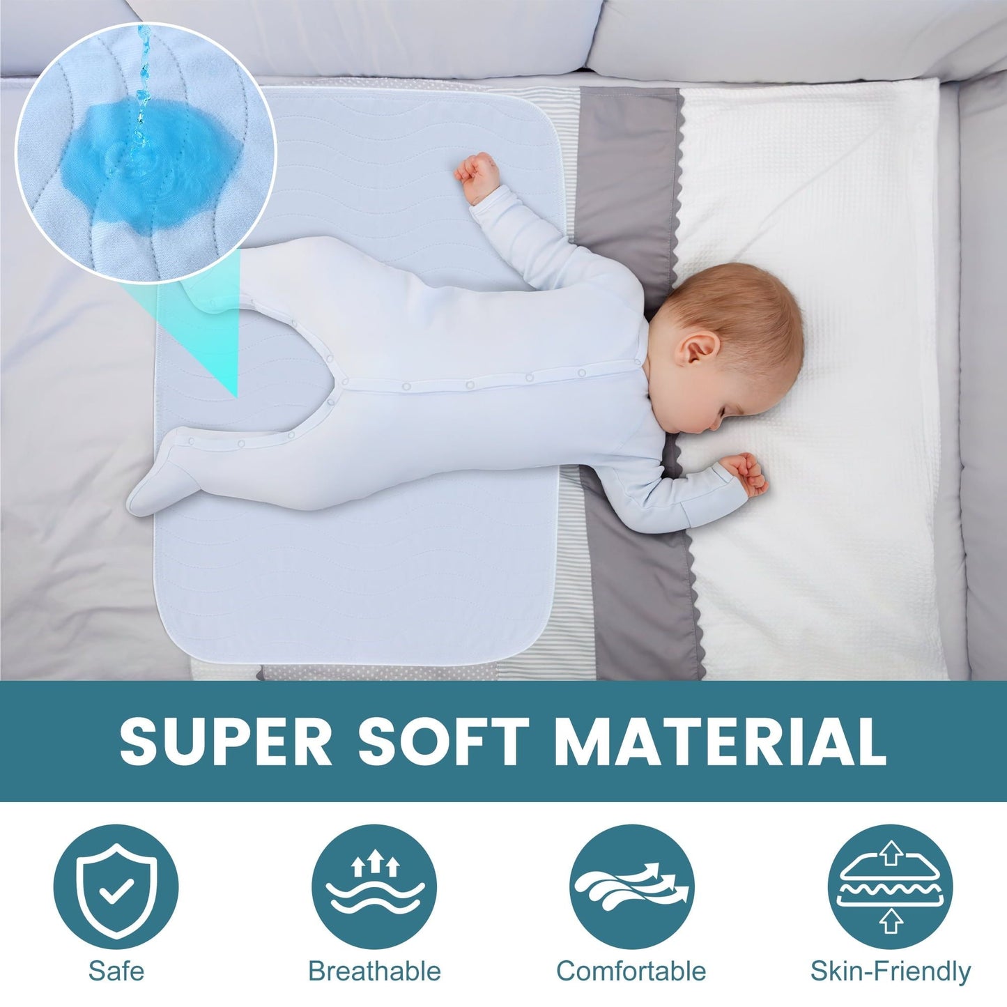 KEKOY 3 Pack Washable Bed Pads for Incontinence Reusable, 4 Layer Waterproof Absorbent Incontinence Bed Pads, Pee Pads for Adults, Dogs, Pets, 18*24" - Blessings Grow Meadows