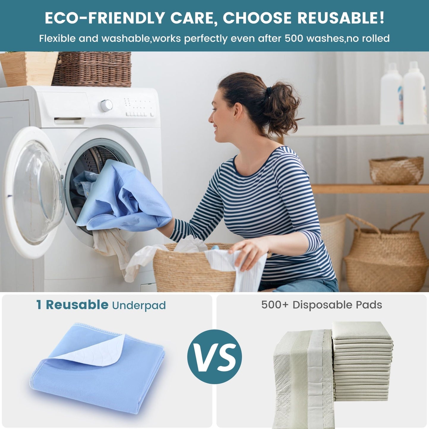 KEKOY 3 Pack Washable Bed Pads for Incontinence Reusable, 4 Layer Waterproof Absorbent Incontinence Bed Pads, Pee Pads for Adults, Dogs, Pets, 18*24" - Blessings Grow Meadows