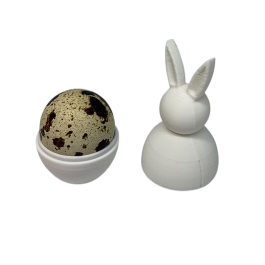 White DIY paintable quail egg cup bunny holder set, perfect for Easter and spring home decor, featuring adorable bunny designs.