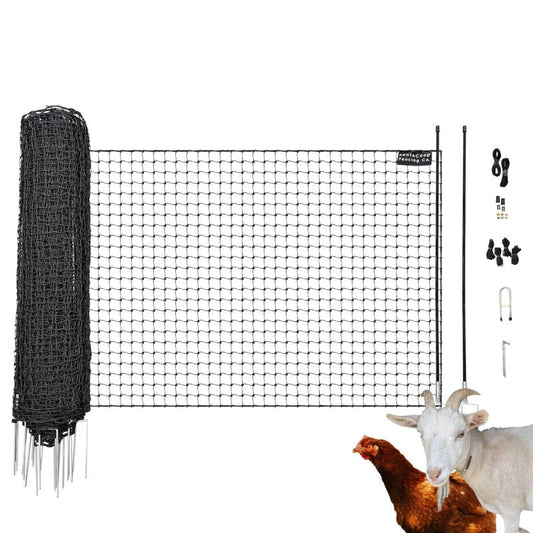 RentACoop black non-electric boundary fence for chickens, durable outdoor poultry containment equipment and supplies.