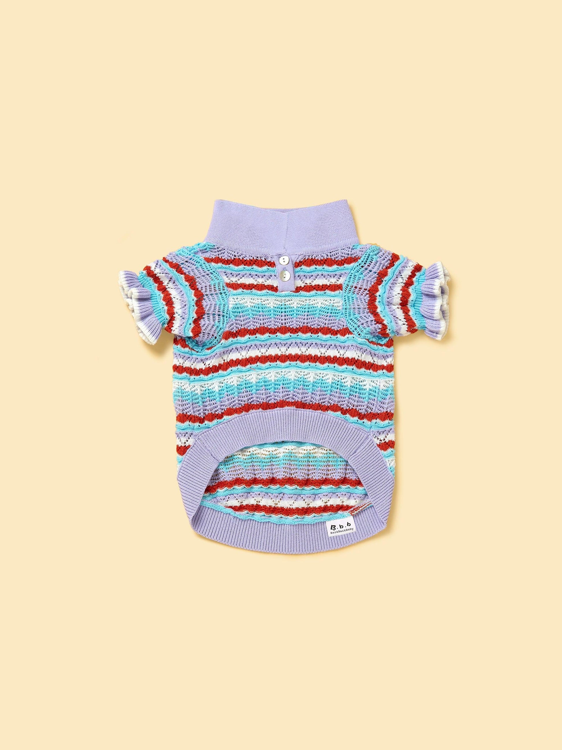 Pet & Me Spring Summer Lavender Ruffle Crochet Short Sleeve Polo Shirt - BarkBarkBaby ~ Blessings Grow Meadows