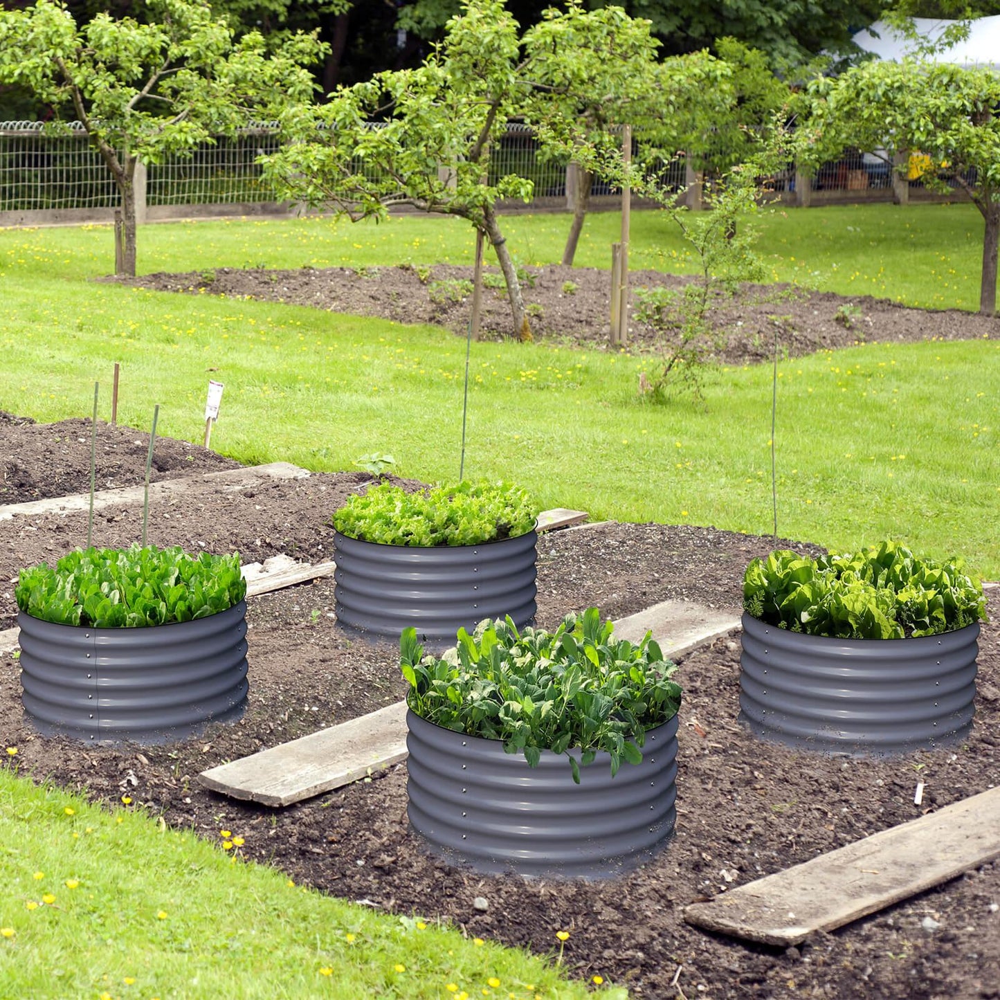 Olle Gardens 17" Tal, 24" Round Pair Raised Garden Beds Black at Blessings Grow Meadows 