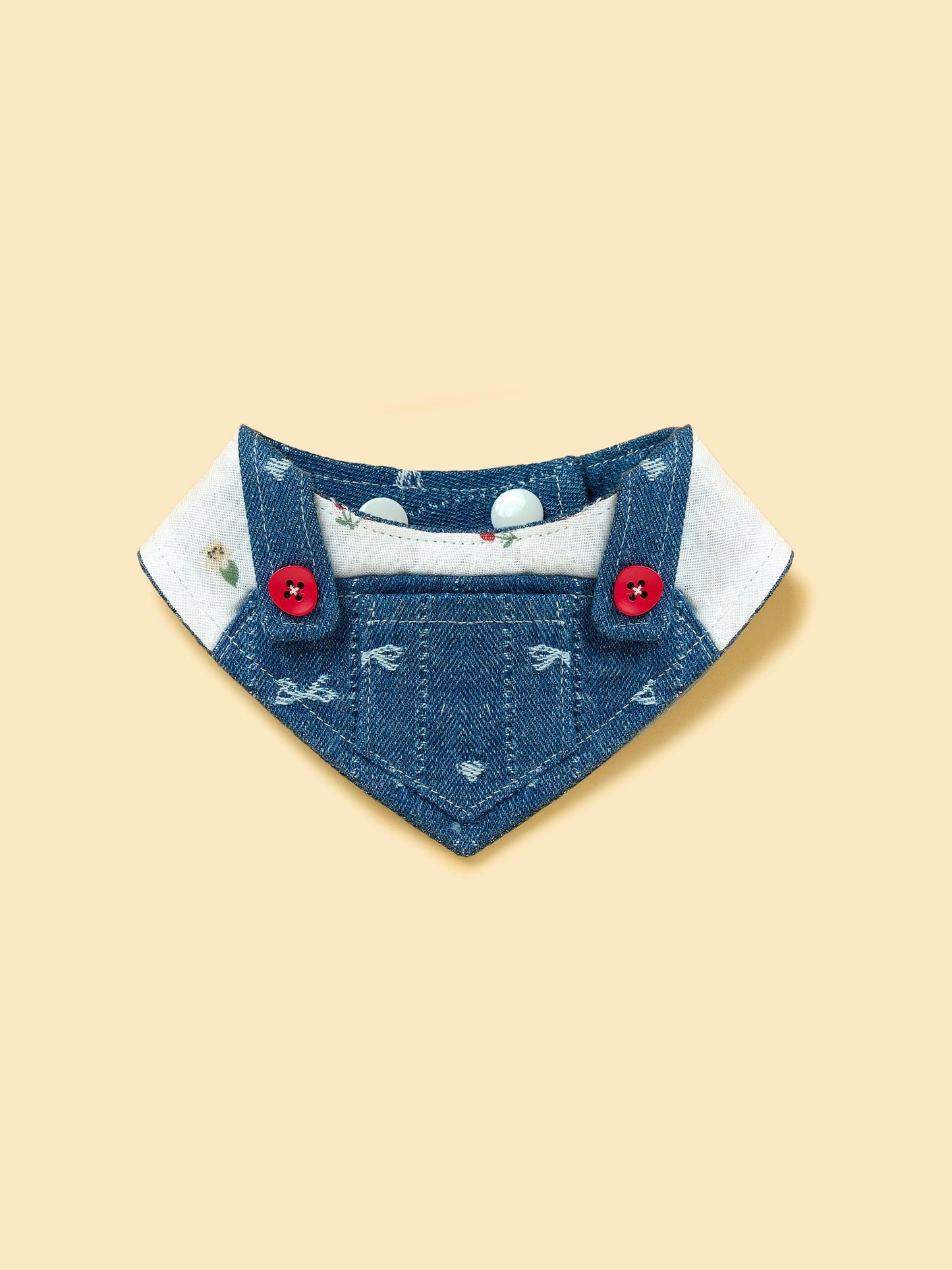 Reversible Denim Cherry Overalls Pet Bandana - BarkBarkBaby ~ Blessings Grow Meadows