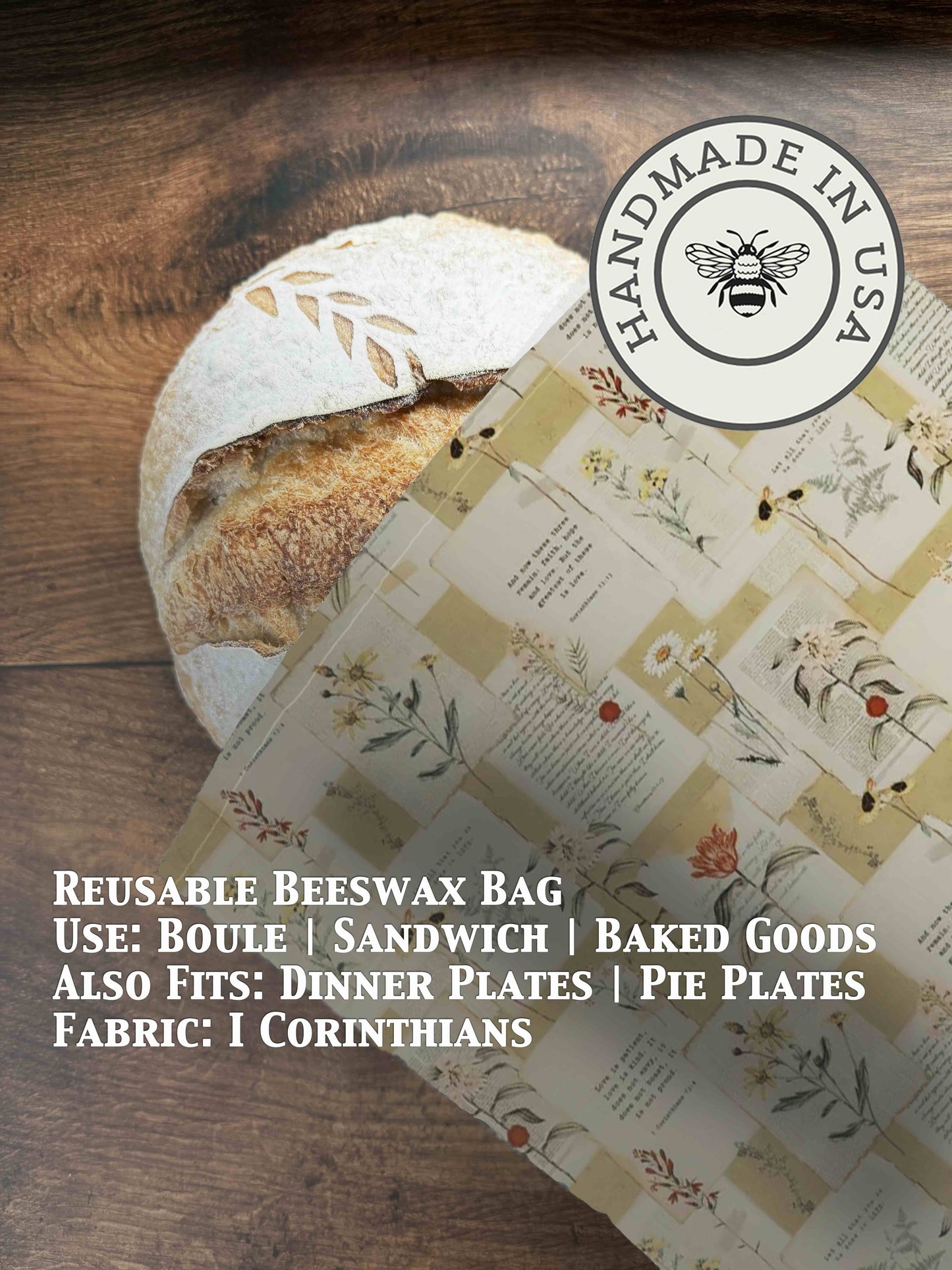 Beeswaxed bread bag from Five Oaks Farm, natural fabric with beeswax coating, ideal for storing and preserving bread.