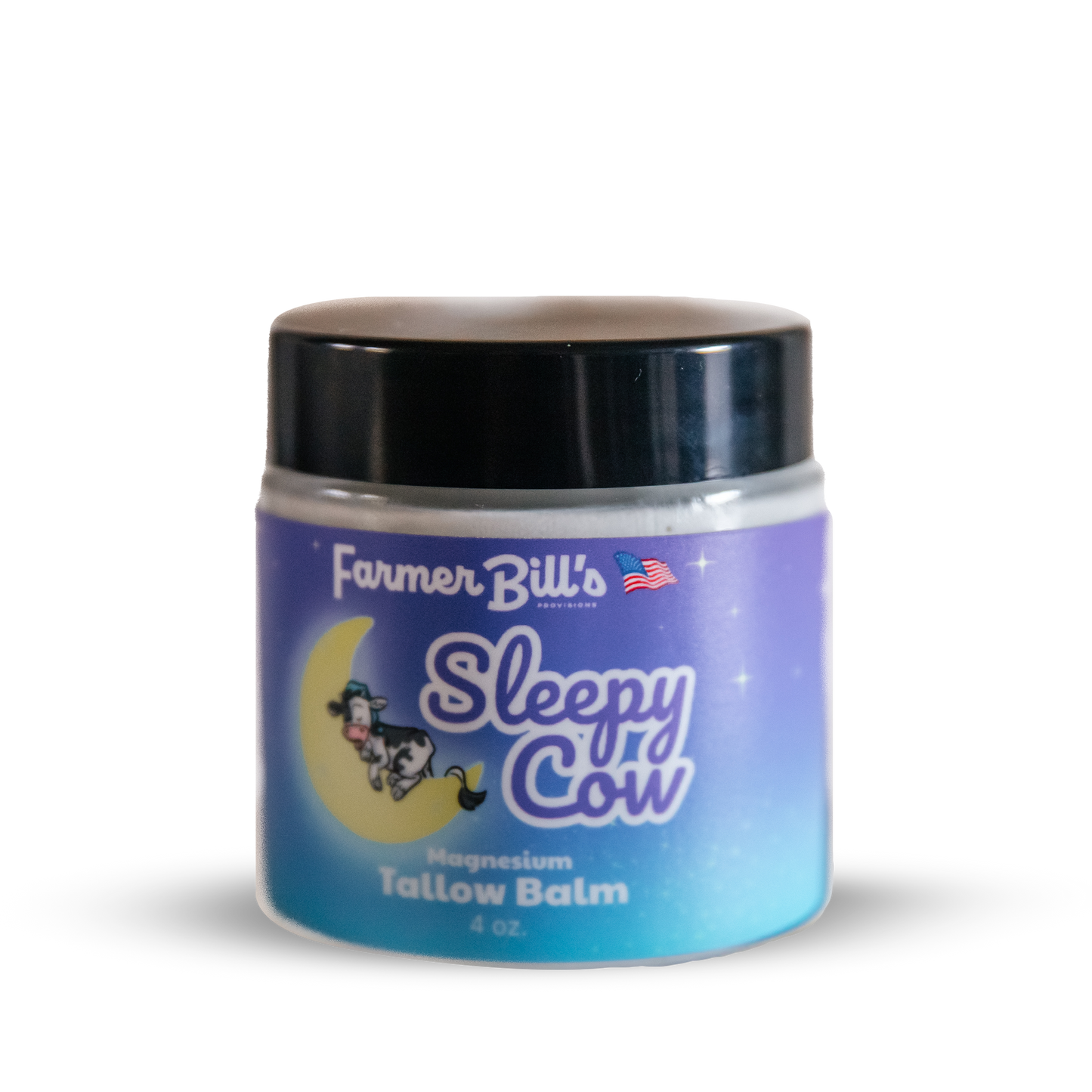Farmer Bill's Provisions Sleepy Cow Magnesium Tallow Balm 4 oz bundle item in a jar with a natural label and creamy texture.