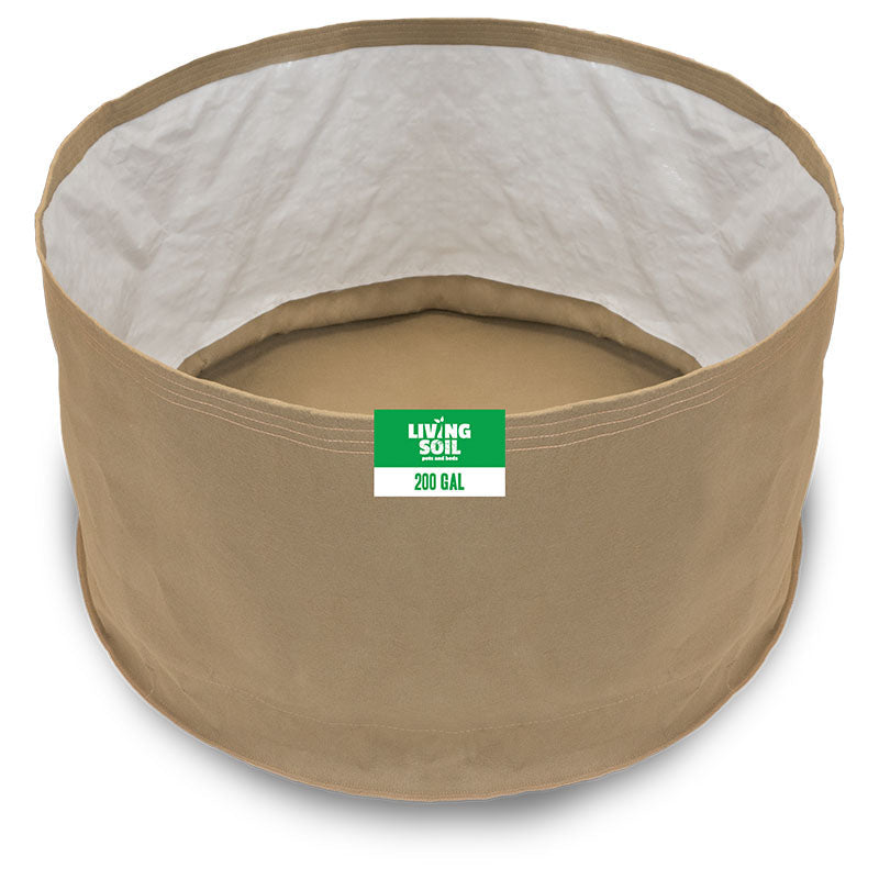 200-gallon Grassroots Fabric Pot for living soil cultivation, showcasing durable fabric material and spacious plant container.