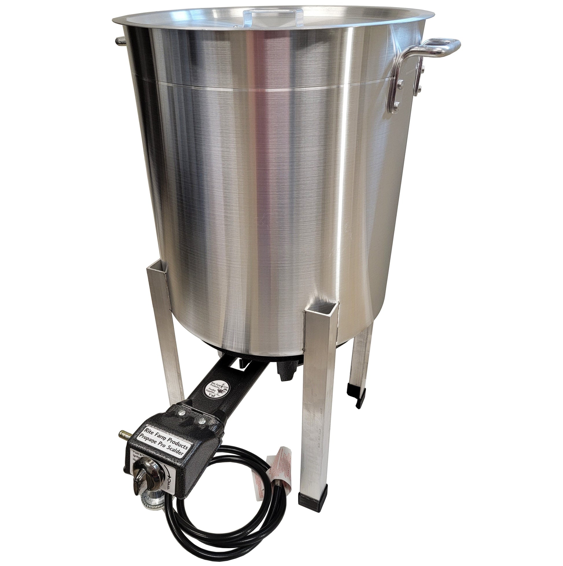 Propane 15-gallon poultry scalder for chickens, ducks, geese, and pheasants, made in the USA, used for scalding poultry.