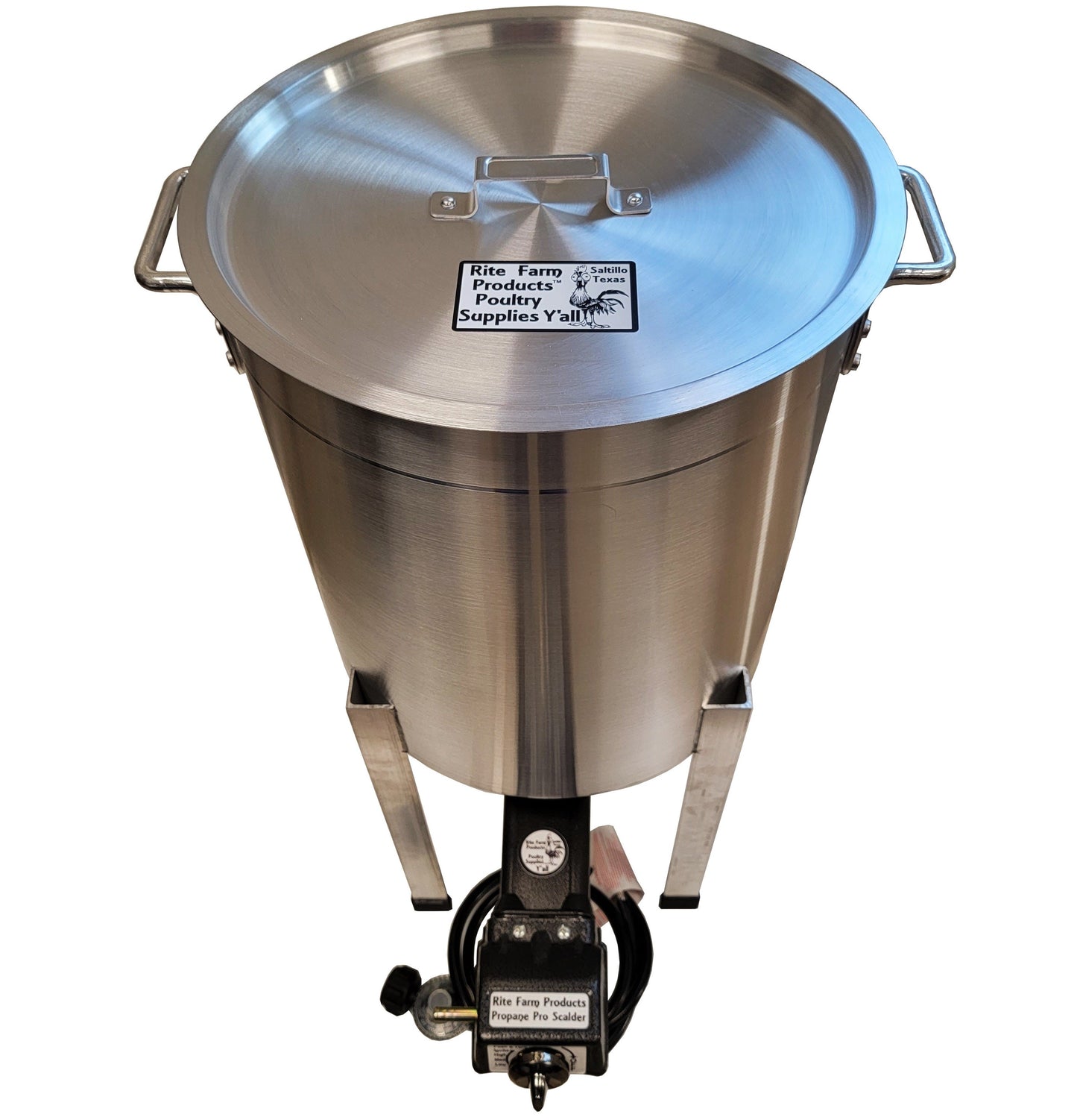 Propane 15-gallon poultry scalder for chicken, duck, goose, and pheasant processing, made in the USA.