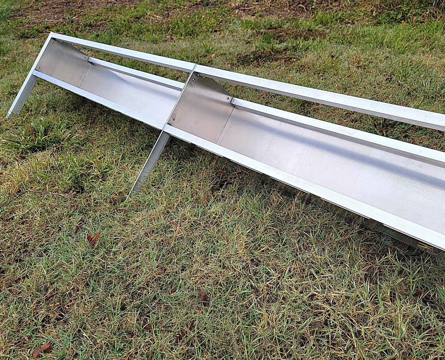 96 Inch 8 Ft Welded Aluminum Sheep & Goat V Trough Feeder with Anchors USA Made