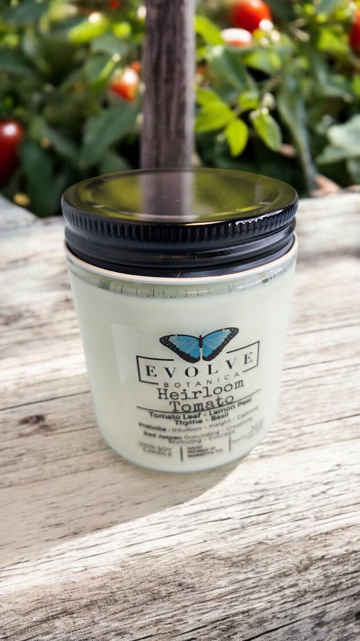 Classic 9oz Jam Jar Crystal Soy Candle - Heirloom Tomato (Prehnite & Red Jasper)