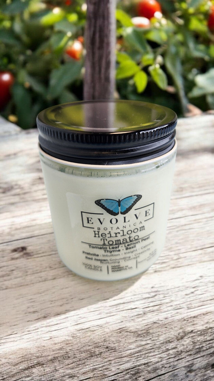 Classic 9oz Jam Jar Crystal Soy Candle - Heirloom Tomato (Prehnite & Red Jasper)