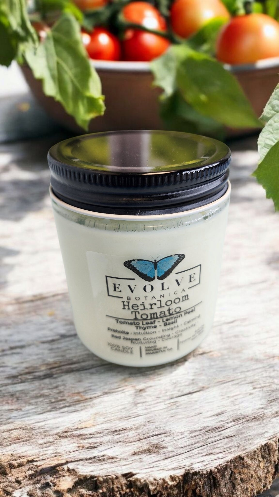 Classic 9oz Jam Jar Crystal Soy Candle - Heirloom Tomato (Prehnite & Red Jasper)