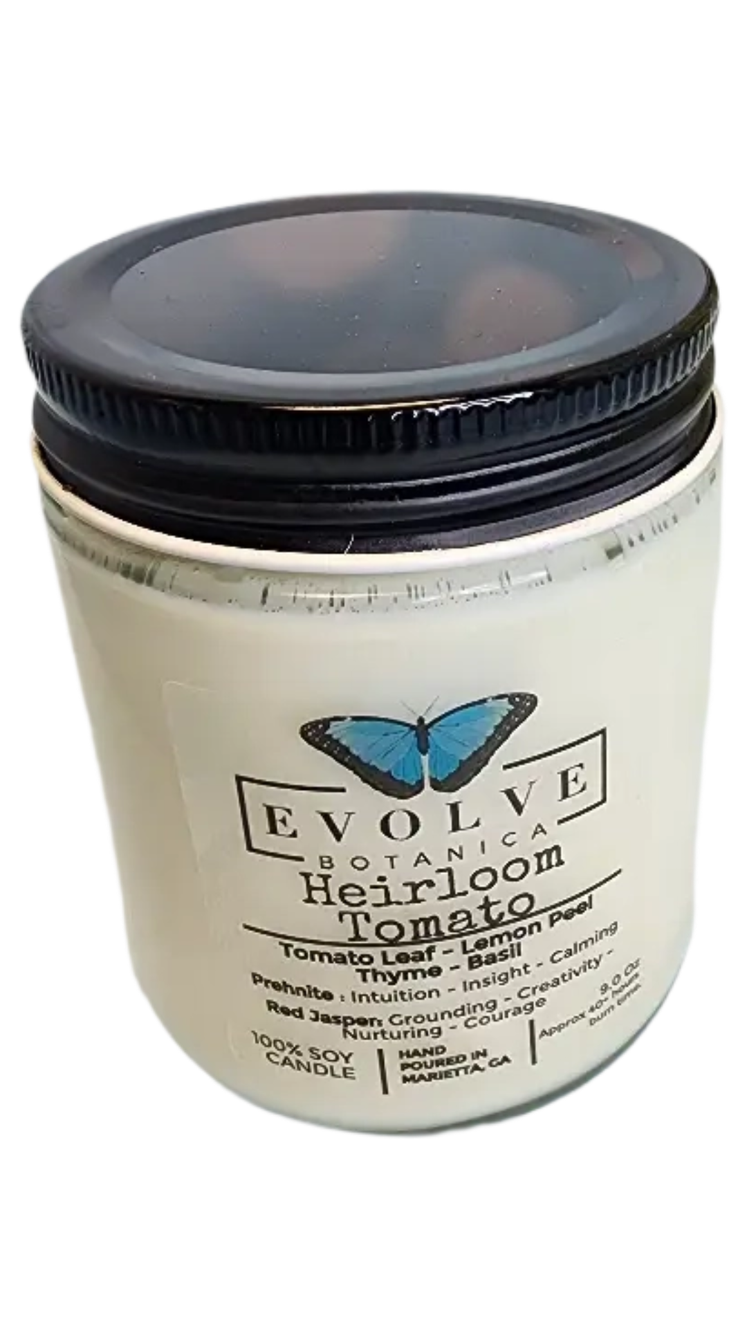 Classic 9oz Jam Jar Crystal Soy Candle - Heirloom Tomato (Prehnite & Red Jasper)