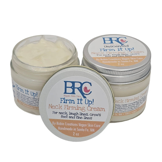 By Robin Creations Radiance Firm It Up! intense firming cream in a jar, designed for neck, chest, laugh lines, and crow's feet.