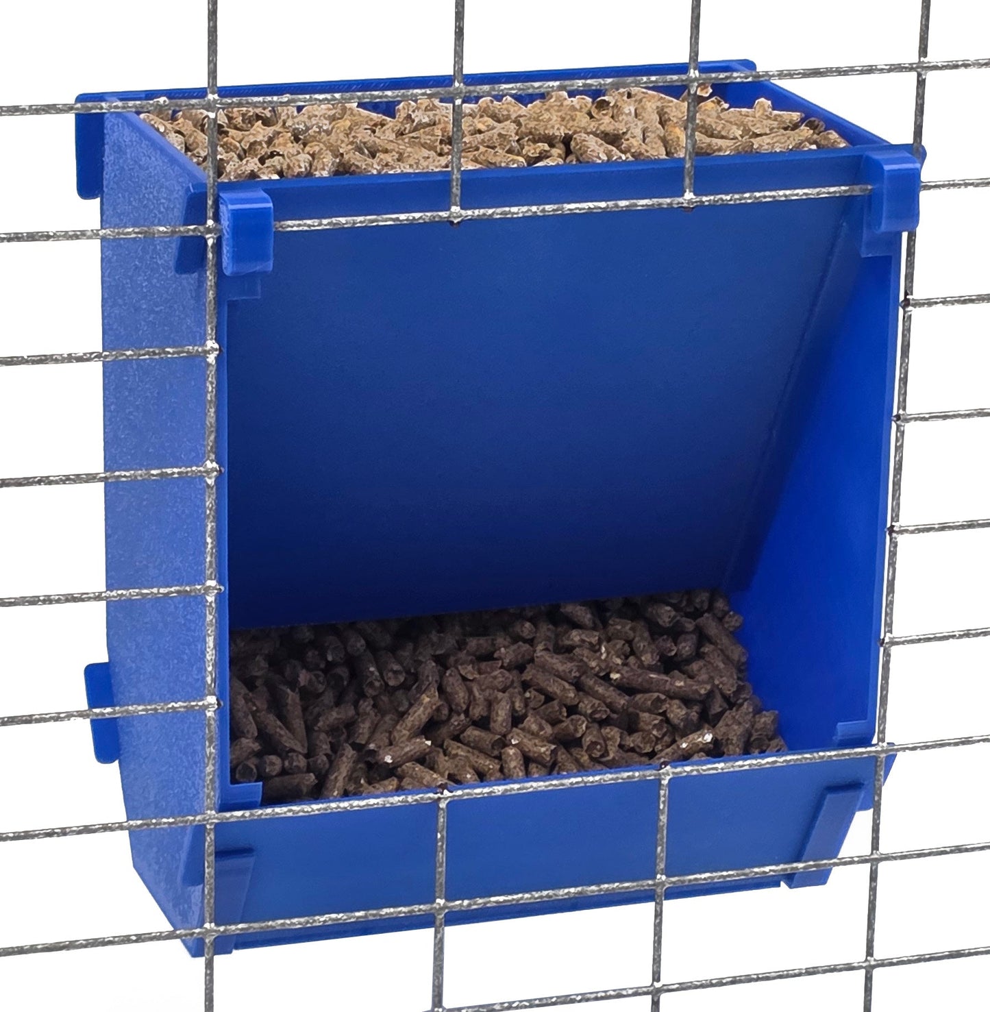 Texas USA Made 6-inch hanging rabbit feeder with sifter base, ID tag for rabbit pellet feed, suitable for rabbit, ferret, chinchilla, guinea pig