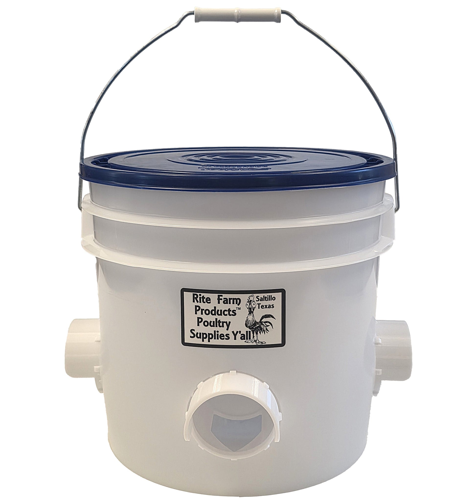 Automatic chicken feeder with 4 ports, 22-pound capacity, suitable for poultry like chickens, ducks, geese, and pheasants.