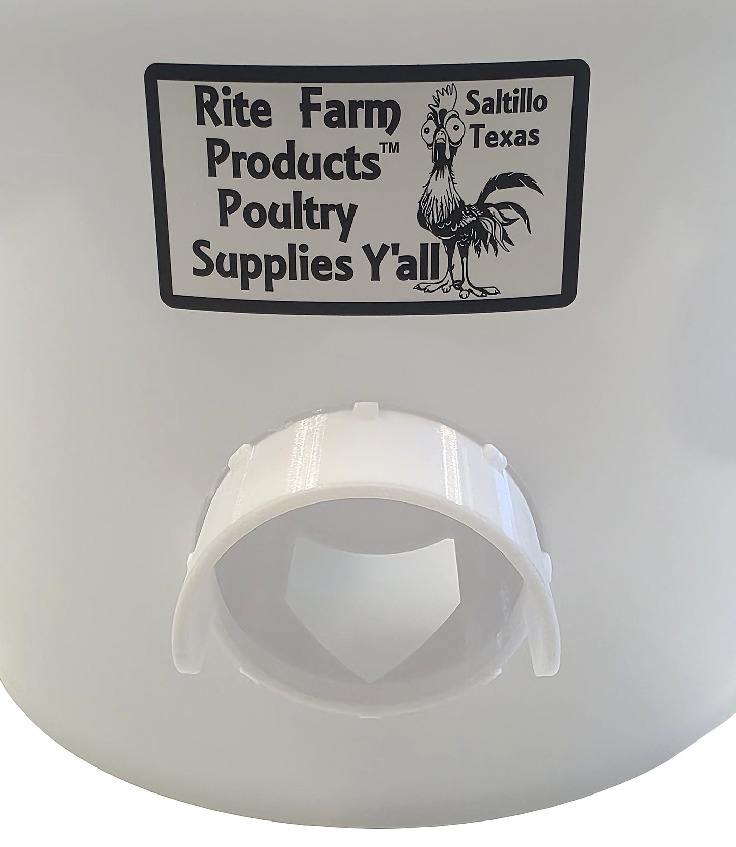Made in the USA 22 lb capacity automatic poultry feeder with four ports, suitable for chickens, ducks, geese, and pheasants.