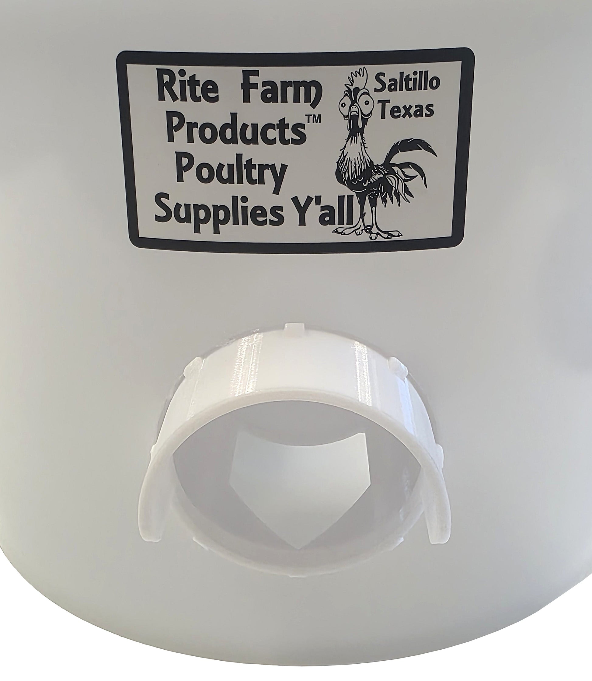 Made in the USA 22 lb capacity automatic poultry feeder with four ports, suitable for chickens, ducks, geese, and pheasants.