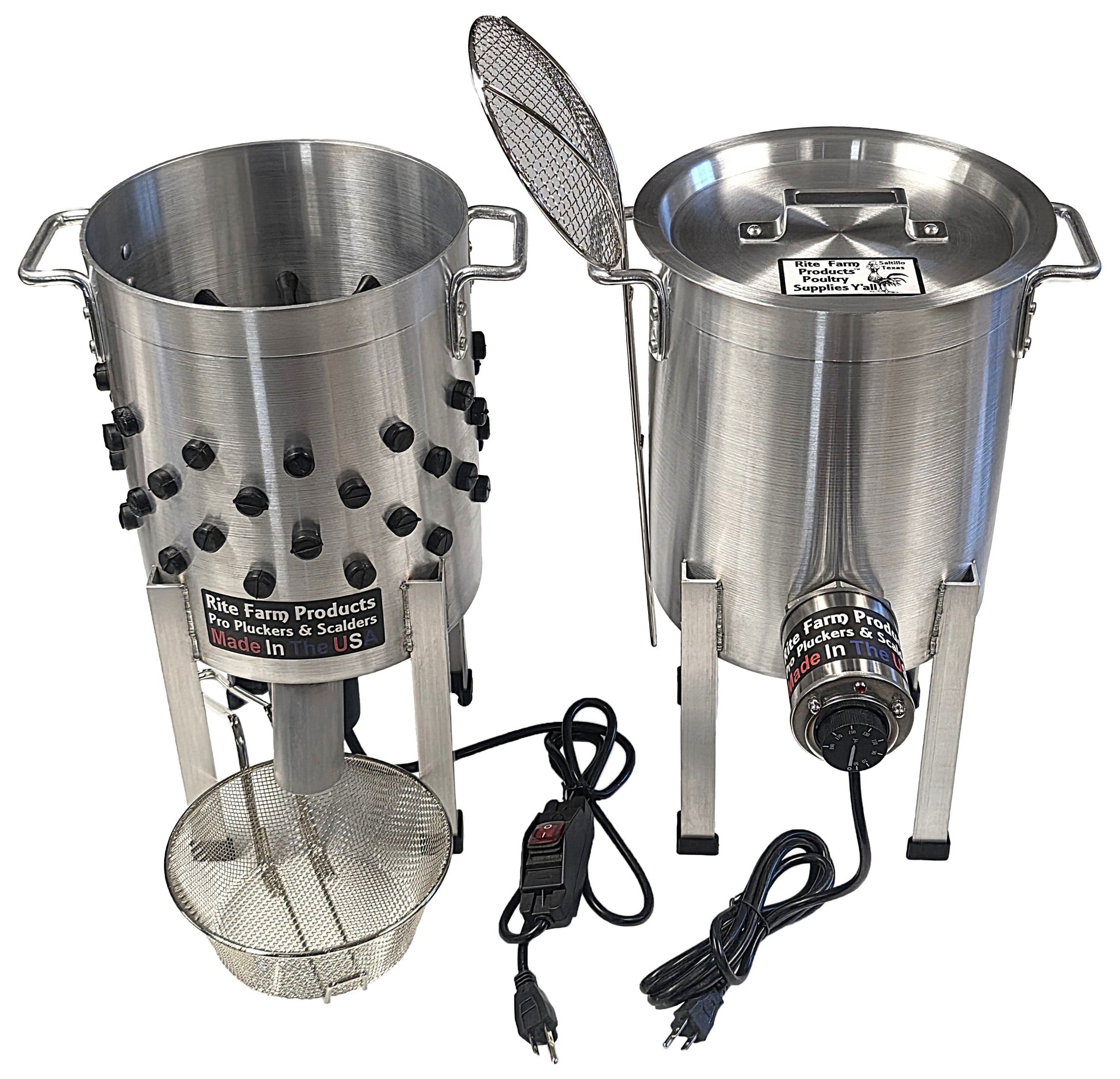 COMBO Rite Farm Products Pro USA quail plucker and 4-gallon 120V, 1000W quail scalder for small bird processing and cleaning.