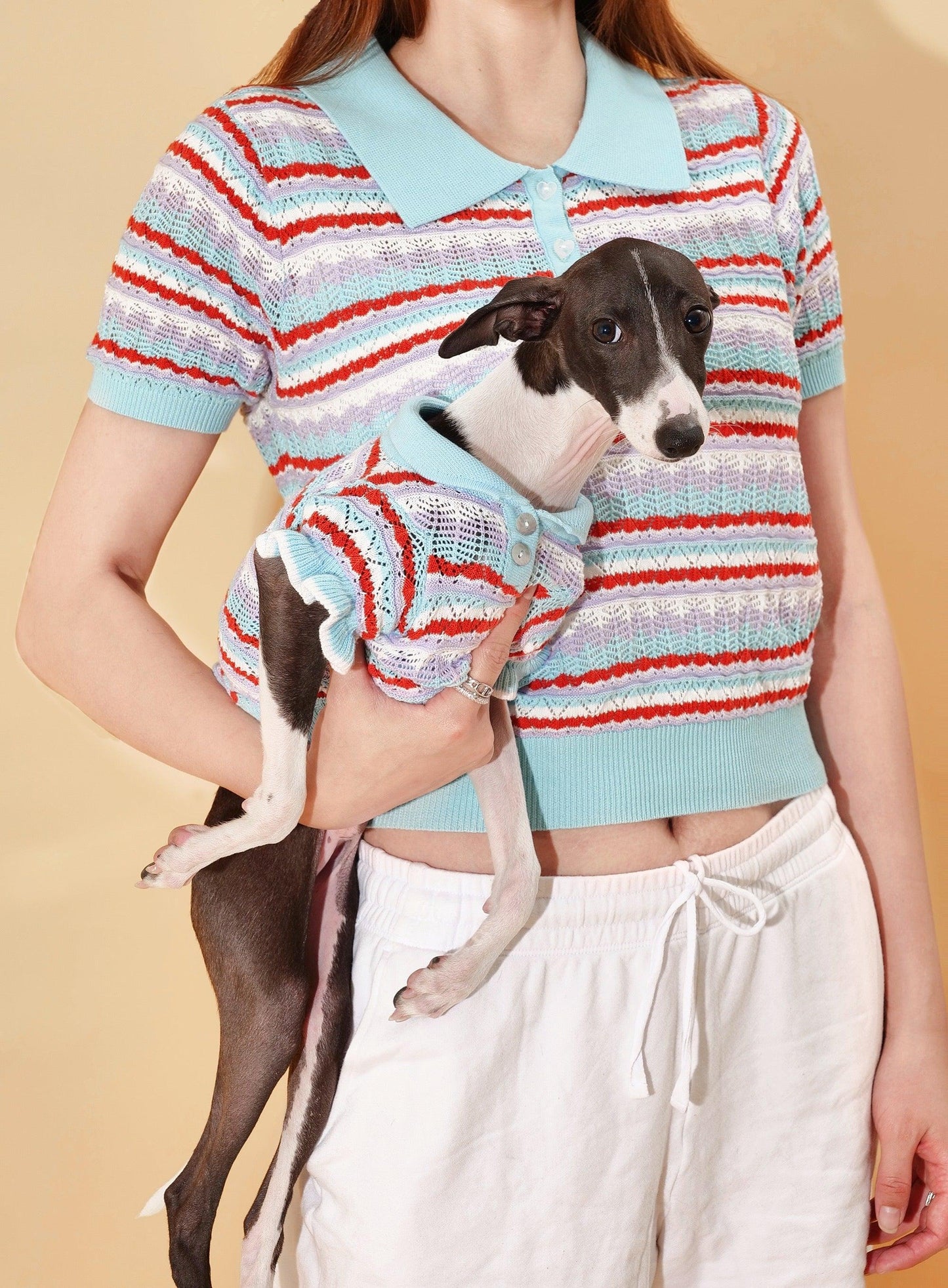 Pet & Me Spring Summer Blue Ocean Crochet Short Sleeve Polo Shirt - BarkBarkBaby ~ Blessings Grow Meadows