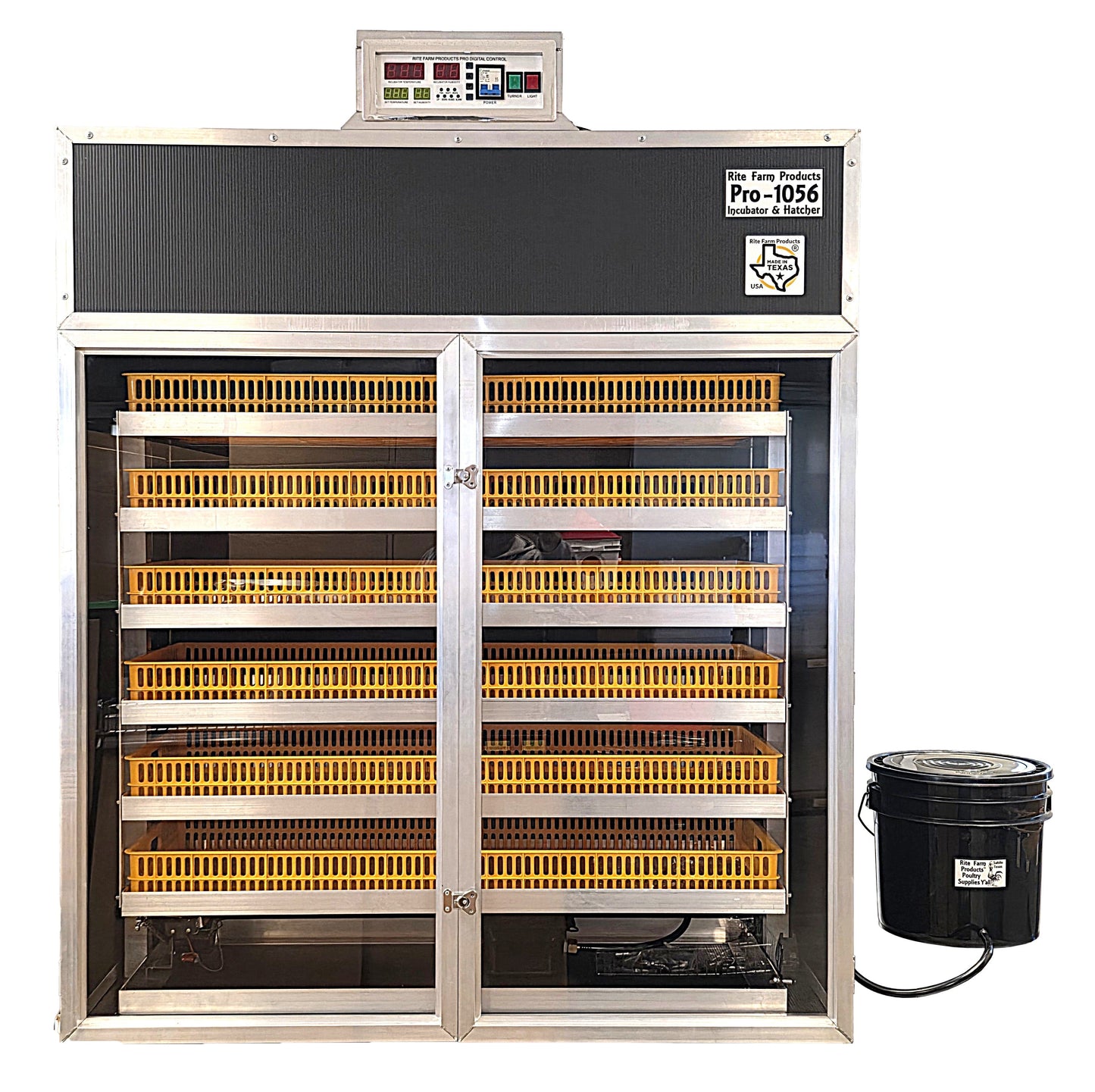 Rite Farm Products PRO1056 USA-made cabinet incubator and egg hatcher for chicken, duck, goose, and pheasant eggs.