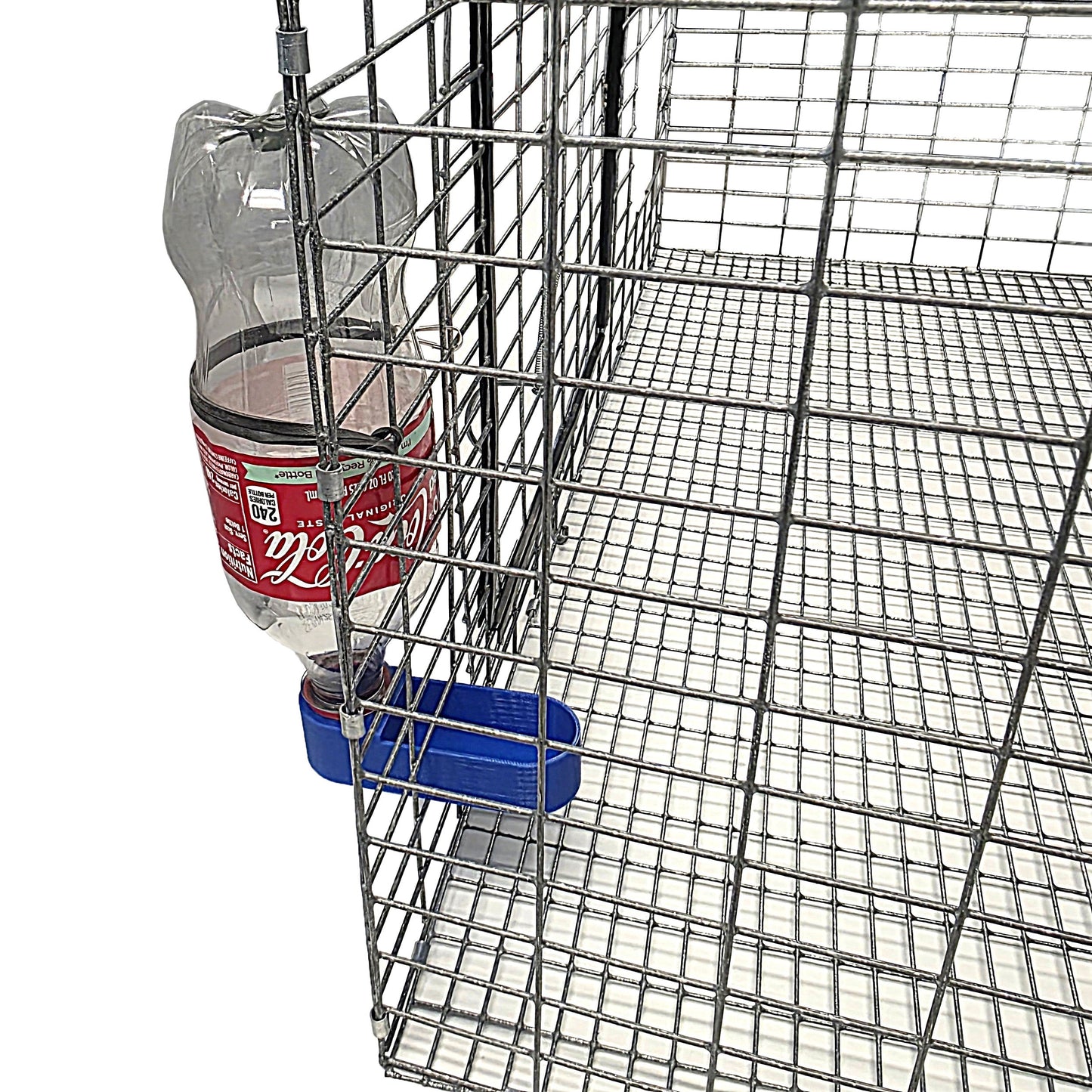 Bird water bottle with clasp for quail, pigeon, dove, small bird supplies, made in Texas, with mounting bands and cups.