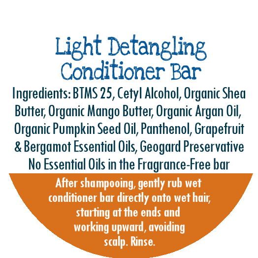 Light detangling natural hair conditioner bar by Robin Creations, showing the sleek, rectangular conditioner bar on a white background.