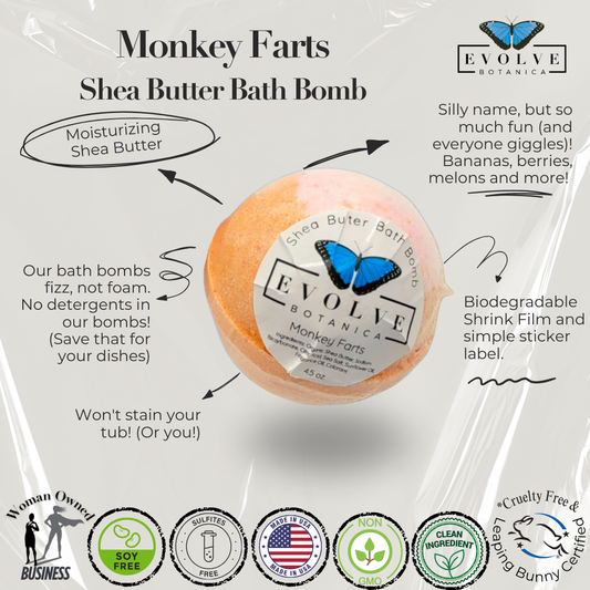 Bath Bomb - Monkey Farts - Evolve Botanica ~ Blessings Grow Meadows