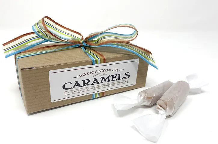 Boxicanyon Vanilla Caramels in a pack of 2, with 12 caramel pieces visible in a food multipack from BuyNebraska.com