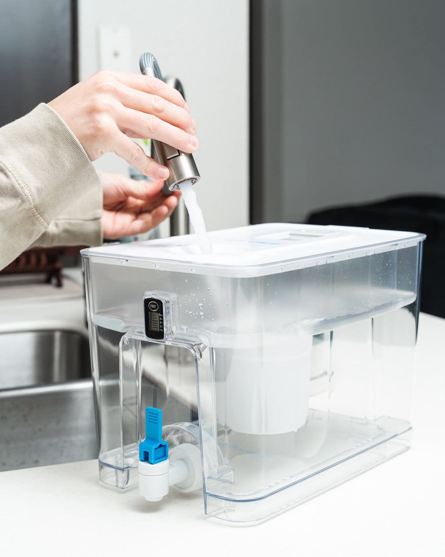 Epic Water Filters USA Pure XP Dispenser in red, designed to reduce fluoride and PFAS in drinking water.